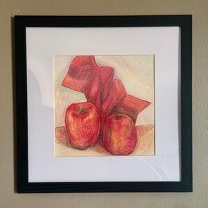 NEW Handmade Hand Crafted Original Artwork - Pair Red Apples Still Life Wall Art
